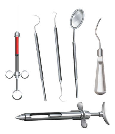 Illustration of the different dental instruments on a white backgroundのイラスト素材