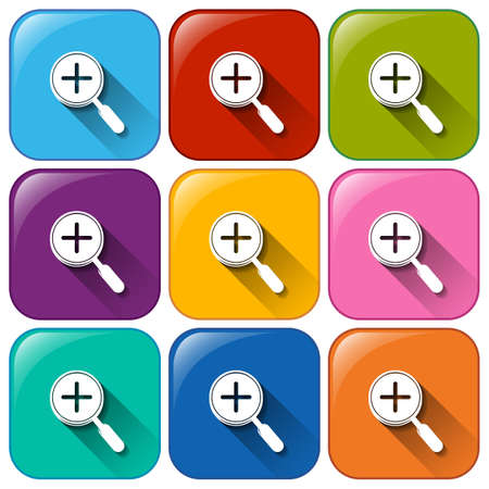 Illustration of the icons with magnifying glass on a white backgroundのイラスト素材