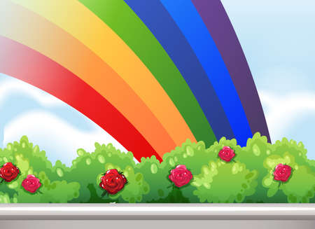 Illustration of a rainbow in the skyのイラスト素材