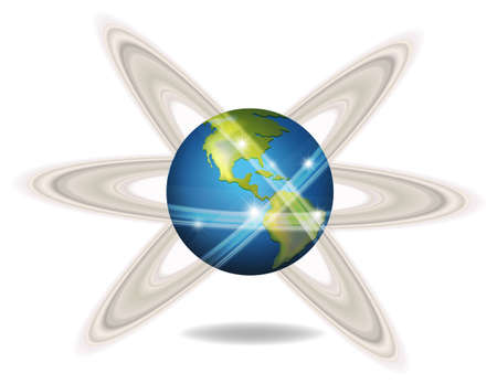 Illustration of a planet with orbits on a white backgroundのイラスト素材