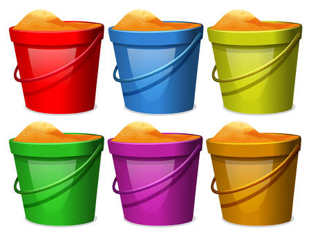 Illustration of the colourful pails with sands on a white backgroundのイラスト素材