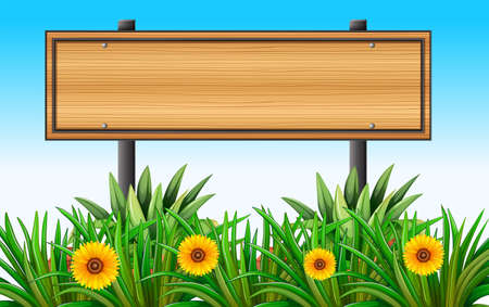 Illustration of an empty wooden signboard at the gardenのイラスト素材