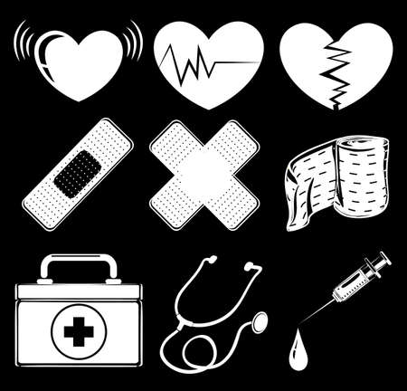 Illusration of the different medical instruments on a black backgroundのイラスト素材