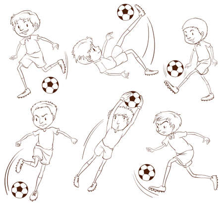 Illustration of the simple sketch of the soccer players on a white background のイラスト素材