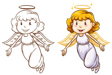 Illustration of the sketches of angels in different colors on a white background のイラスト素材