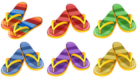 Illustration of the six pairs of slippers on a white backgroundのイラスト素材