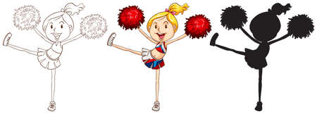 Illustration of the sketches of a cheerdancer in different colours on a white background のイラスト素材