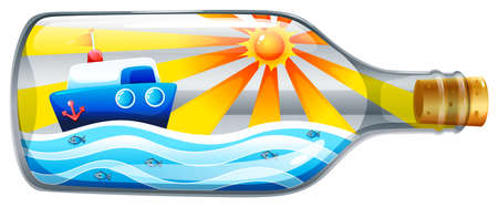 Illustration of a bottle with a summer template on a white background  のイラスト素材