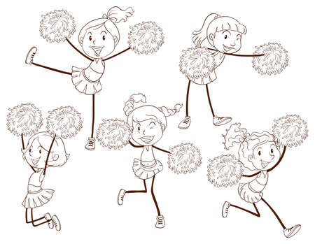 Illustration of a simple sketch of a cheering squad on a white backgroundのイラスト素材