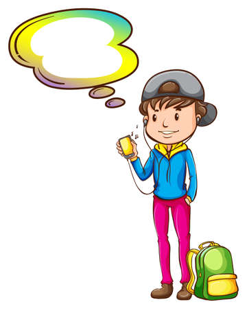 Illustration of a boy with an empty callout template on a white backgroundのイラスト素材