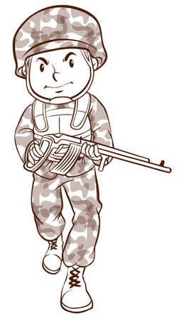 Illustration of a simple drawing of a soldier on a white backgroundのイラスト素材
