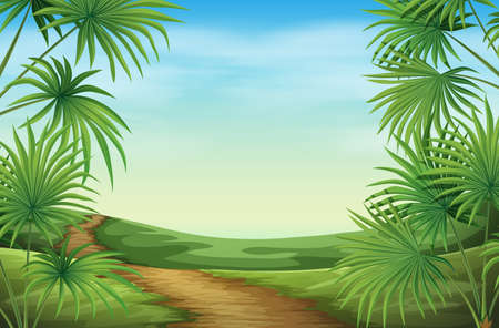 Illustration of a beautiful landscape with palm plantsのイラスト素材