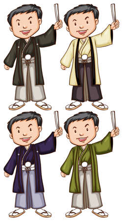 Illustration of the simple sketches of men from Asia on a white backgroundのイラスト素材