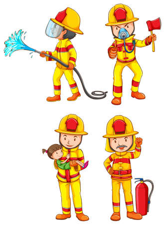 Illustration of many firemen and equipmentsのイラスト素材