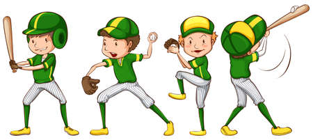 Illustration of a coloured sketch of the baseball players in green uniform on a white backgroundのイラスト素材