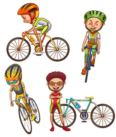 Illustration of a coloured sketch of the cyclists on a white backgroundのイラスト素材