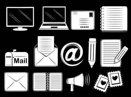 Illustration of the different communication tools on a black backgroundのイラスト素材