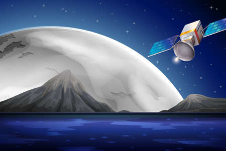 Illustration of a satellite near the oceanのイラスト素材