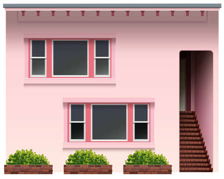 Illustration of a big pink house on a white backgroundのイラスト素材