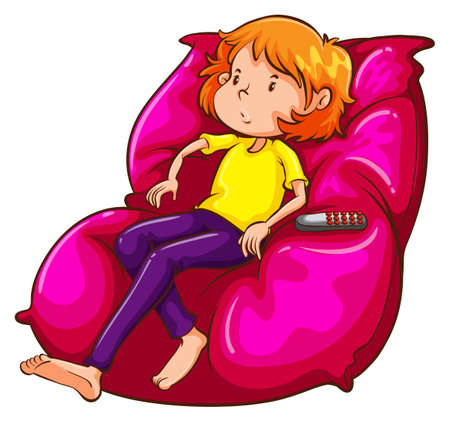 Illustration of a sketch of a lazy girl at the couch on a white backgroundのイラスト素材