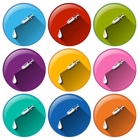 Illustration of the rounded buttons with medical injections on a white backgroundのイラスト素材