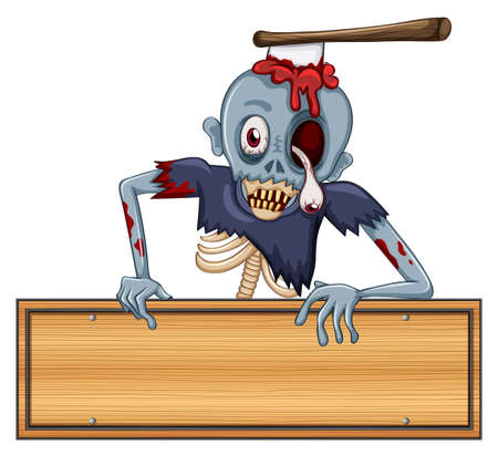 Illustration of a zombie holding an empty signboard on a white のイラスト素材