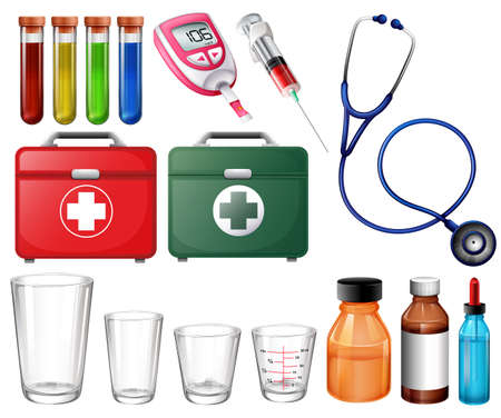 Illustration of the different medical sets on a white backgroundのイラスト素材