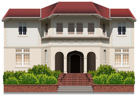 A very big building with plants on a white backgroundのイラスト素材