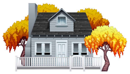 A big house with fence on a white backgroundのイラスト素材