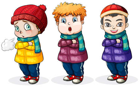 Three little boys on a white backgroundのイラスト素材
