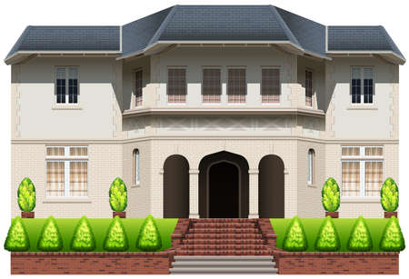 A big house with plants on a white backgroundのイラスト素材