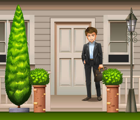 A man in front of their houseのイラスト素材