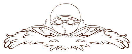 A plain drawing of a boy swimming on a white backgroundのイラスト素材