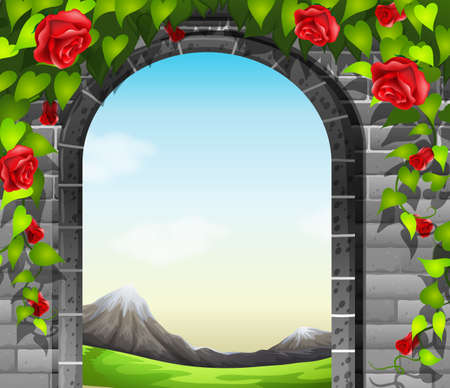 A stonewall with rosesのイラスト素材