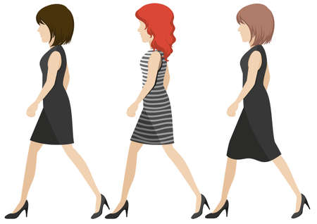 Faceless girls walking on a white backgroundのイラスト素材