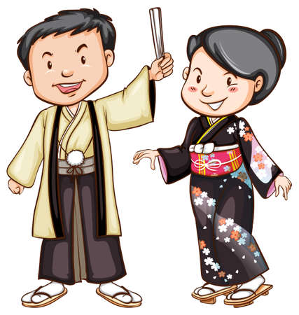 A drawing of the people from Asia on a white backgroundのイラスト素材