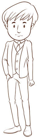A plain drawing of a boy in a formal attire on a white backgroundのイラスト素材