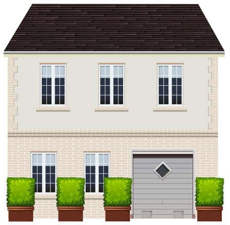 Illustration of a two-stories house with garageのイラスト素材