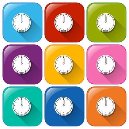 Set of clock icons on different color backgroundのイラスト素材