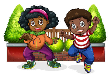 Young Black people dancing on a white backgroundのイラスト素材