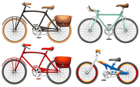 Sets of pedal bikes on a white backgroundのイラスト素材