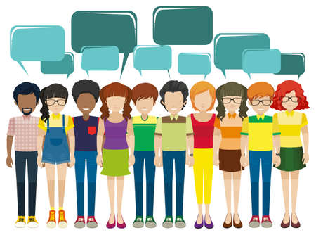 Faceless men and women with empty callouts on a white backgroundのイラスト素材