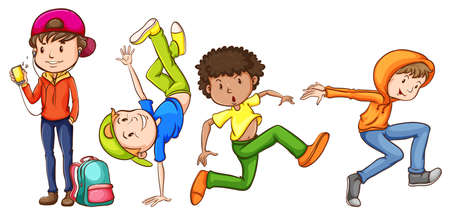 Four hiphop dancers on a white backgroundのイラスト素材