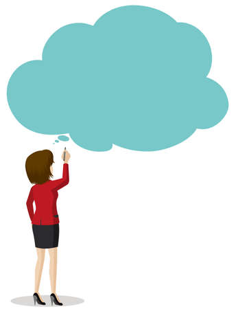 A lady writing with an empty callout on a white backgroundのイラスト素材