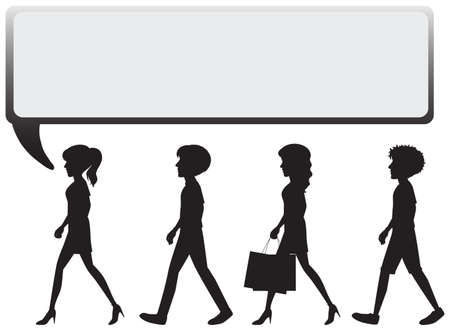 A big empty callout with four people on a white backgroundのイラスト素材