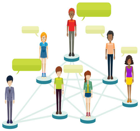 Networks of people with different empty callouts on a white backgroundのイラスト素材
