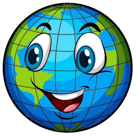 A comical image of Earth with a face on a white backgroundのイラスト素材