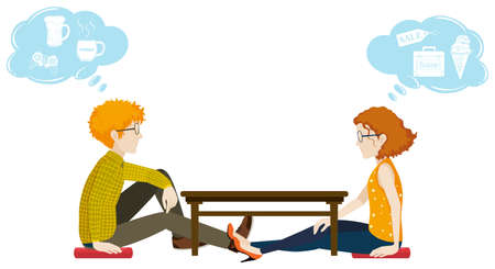 Two people with different thoughts on a white backgroundのイラスト素材