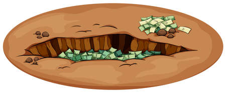 An English idiom showing the money in the pit on a white backgroundのイラスト素材