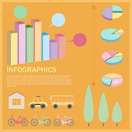 A colourful infographics with a pie and bar graphsのイラスト素材